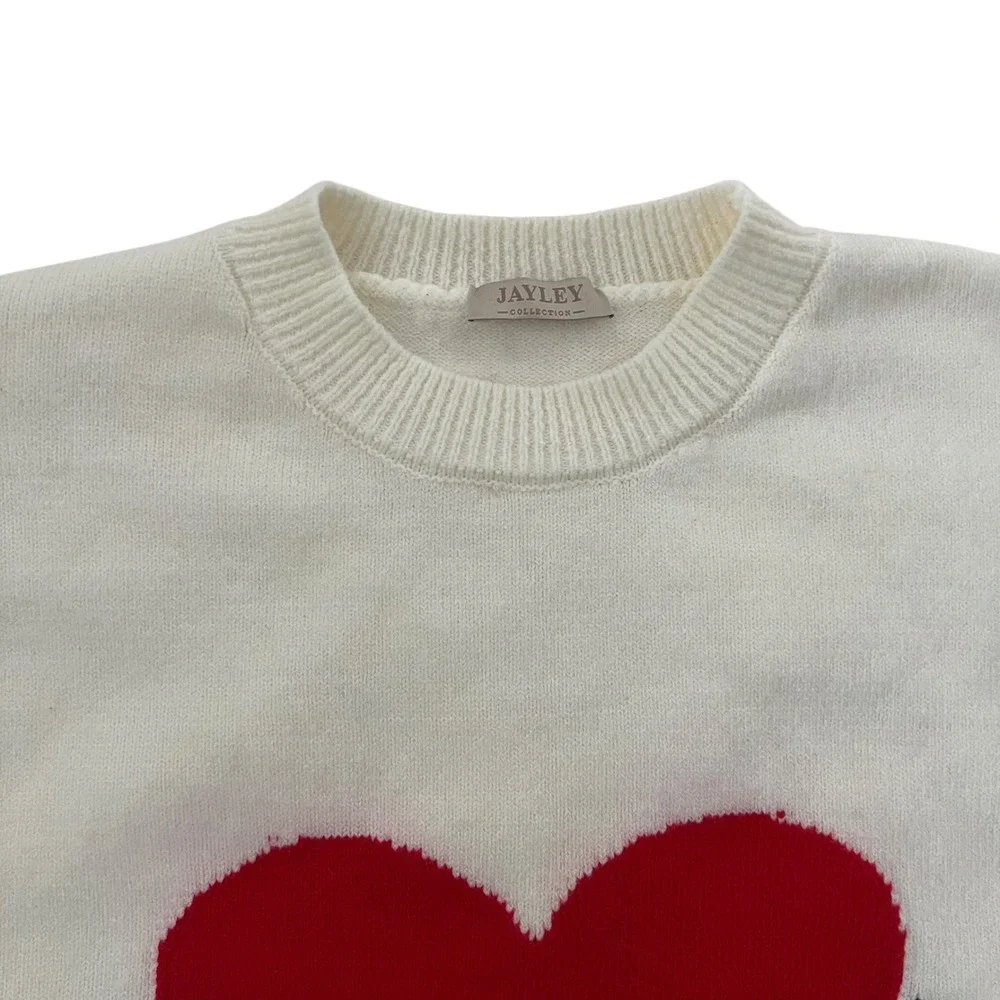 Jayley Collection Love Heart White Cashmere Jumper‎ Sweater SZ S/M